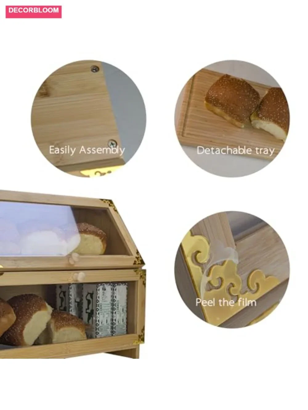 Extra Large Bamboo Corner Bread Box Double Layer Airtight Storage for Kitchen